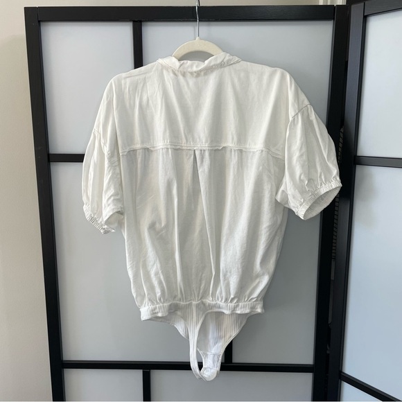 [m] Free People Boho White Brown Button Cotton Linen Blend Body Suit Women’s - Picture 5 of 13